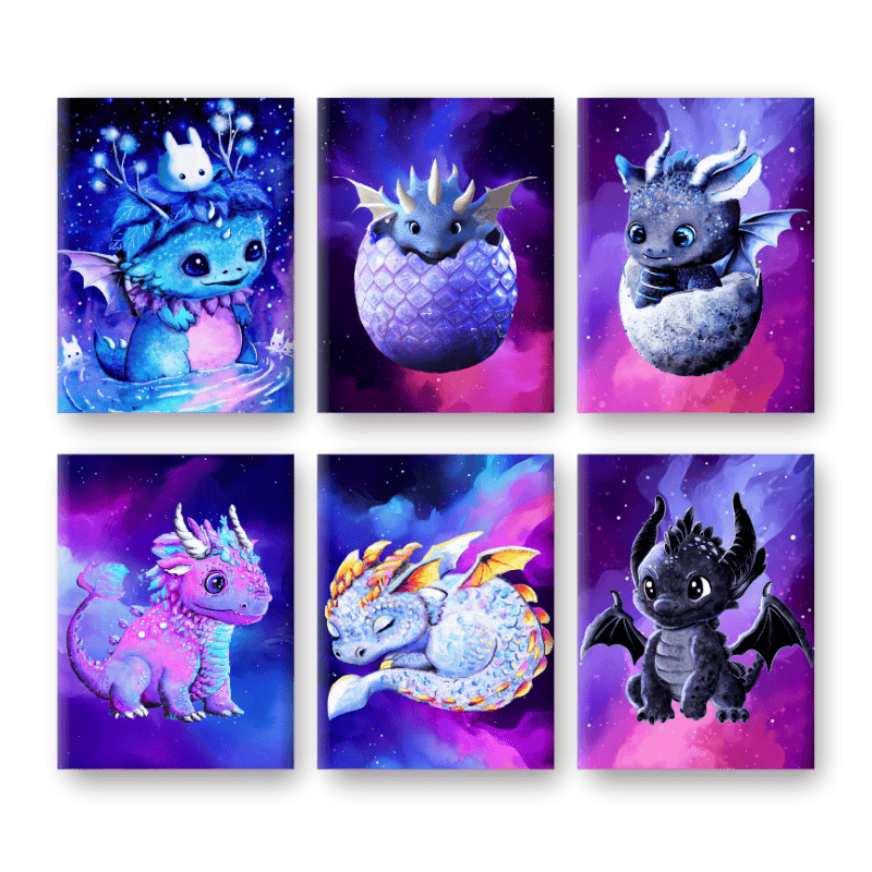 6 Mini Paintings | Little Dragons set - By Tiny Tami