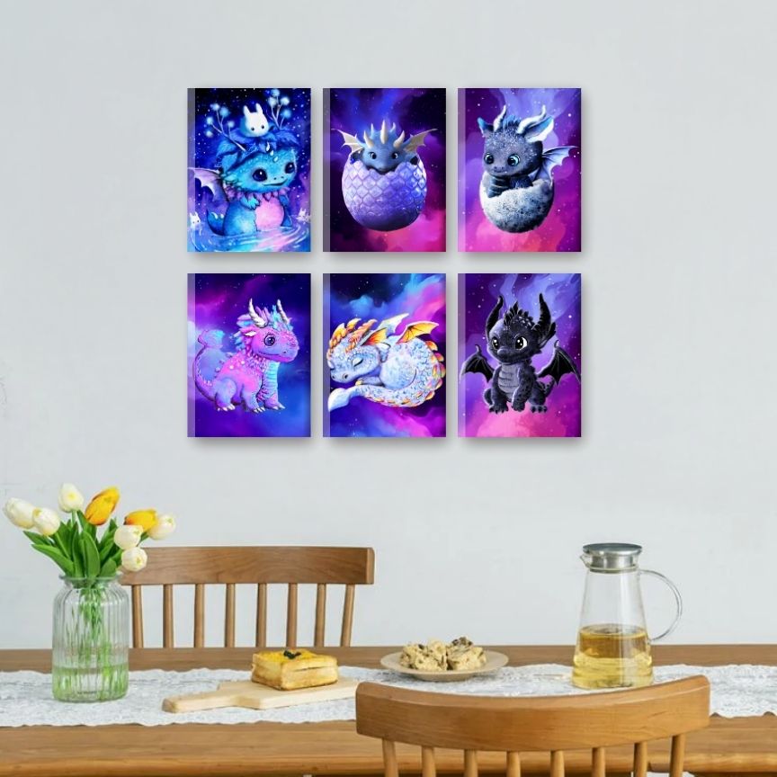 6 Mini Paintings | Little Dragons set - By Tiny Tami